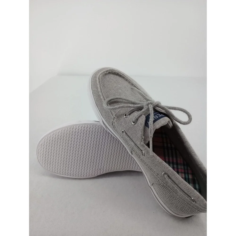Sperry Boat Shoes Girls 3M Grey Silver Glitter Canvas Memory Foam